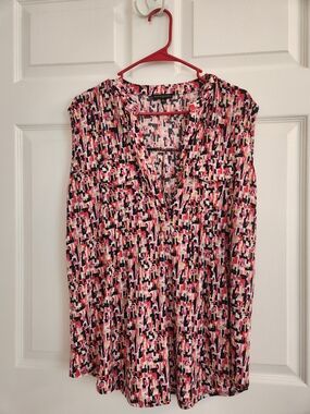 Ava & Grace Pink Black Cream Abstract V-Neck Sleeveless Top XL